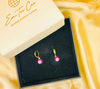 Em Tee Cee Golden Dark Pink Enamel Fill Minimal Earrings