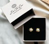 Em Tee Cee Golden Flower Brass Earrings With Pearl Ball